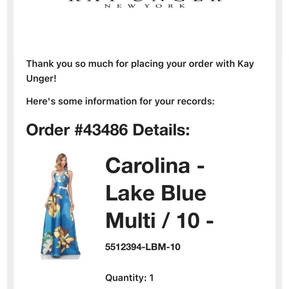 NWT Kay Unger Carolina Floral Printed Mikado Halter Gown In Lake Blue - Picture 4 of 8